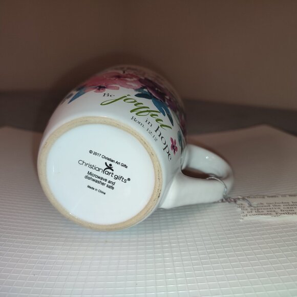 Be Joyful in Hope Floral Mug Flowers Coffee Mug Ceramic Purple Pink academia - Picture 3 of 7